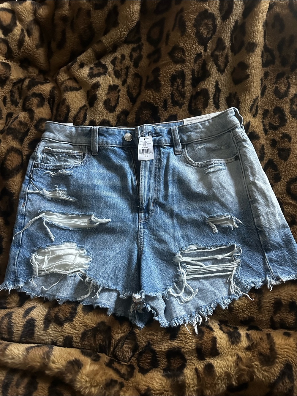 American Eagle Mom Shorts Light Blue Distressed Denim Women's Shorts